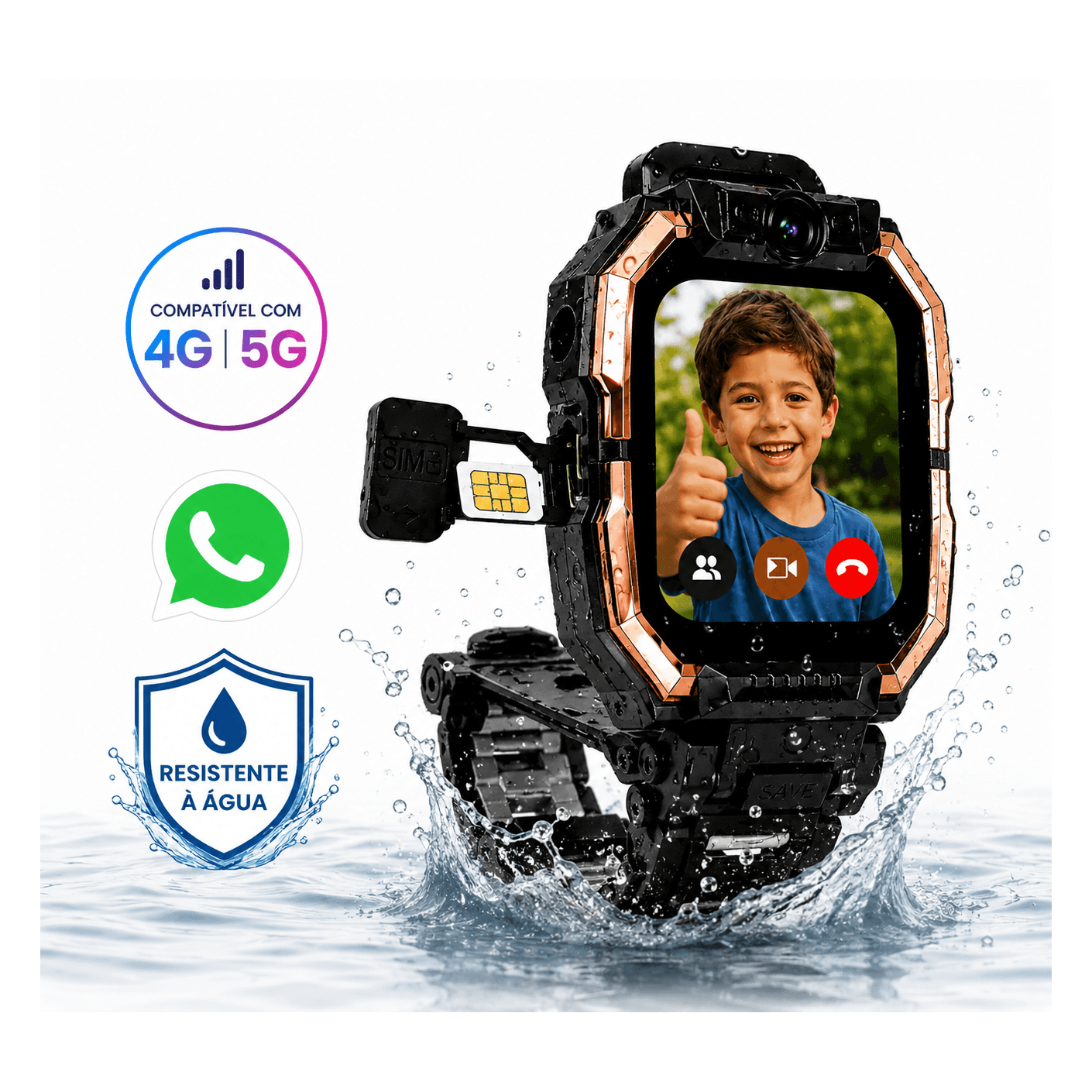 Smartwatch Infantil 4G/5G Resistente à Água com WhatsApp e Câmera